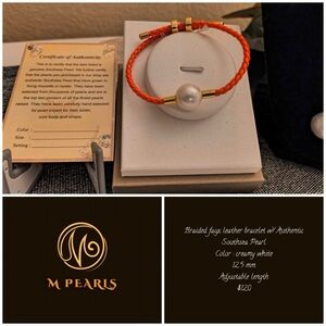 Pearl Braided Leather Bracelet with Southsea Pearl - Orange